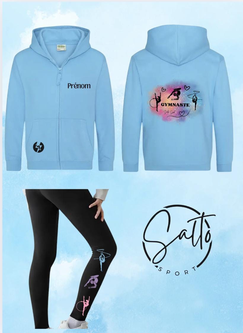 Ensemble pastel sweat a capuche veste et leggings GR GRS engins (au choix sweat ou veste couleur Rose, Violet, Turquoise et Vert menthe)