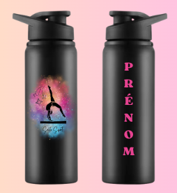 Gourde Alu noire GYM PRENOM OFFERT au dos