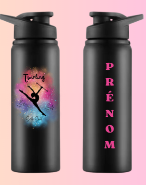 Gourde Alu noire TWIRLING PRENOM OFFERT au dos