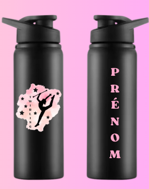 Gourde Alu noire TWIRLING PRENOM OFFERT au dos
