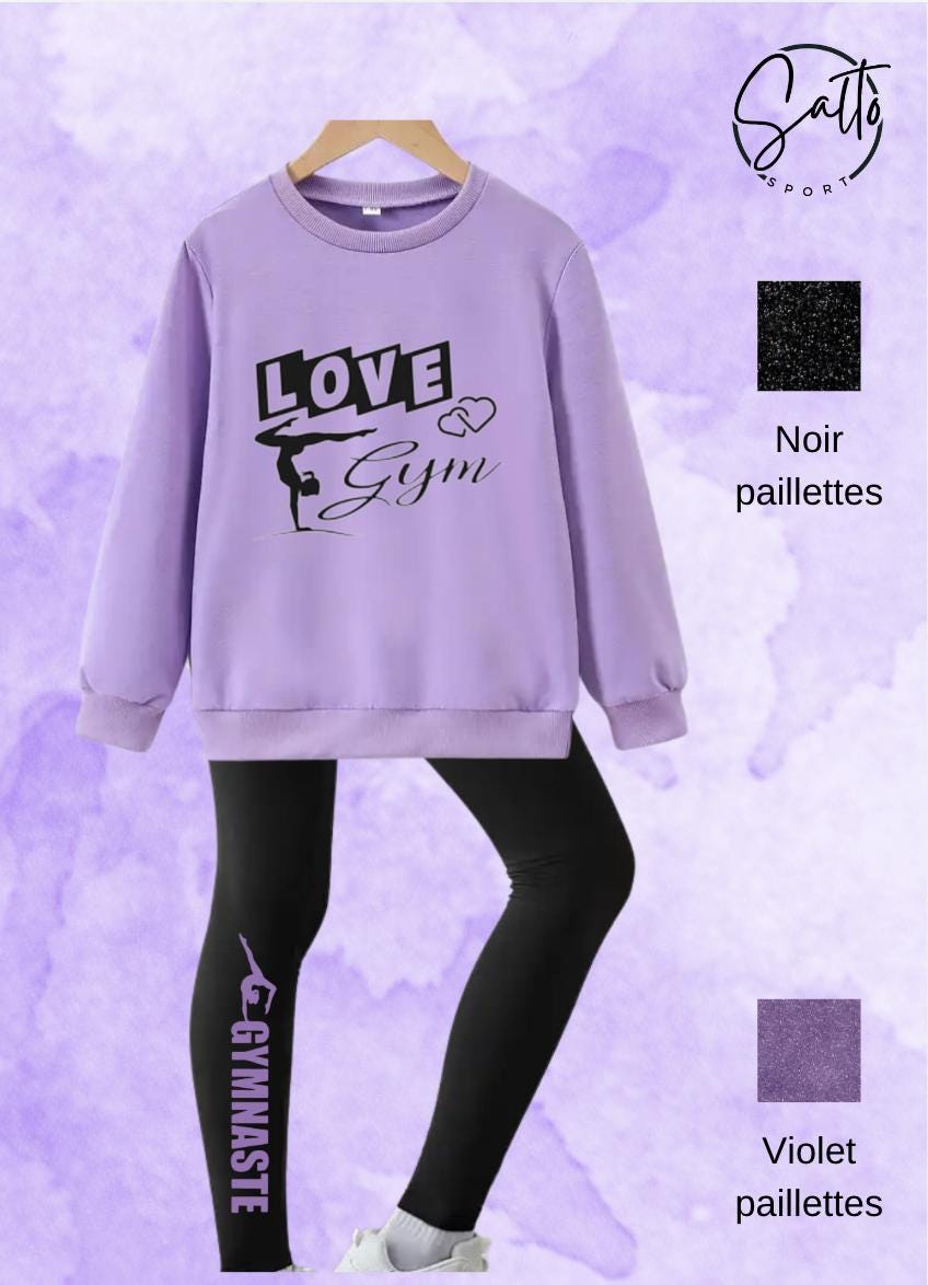 Ensemble sweat et leggings gymnastique gym au choix ROSE ou VIOLET ou FUSHIA