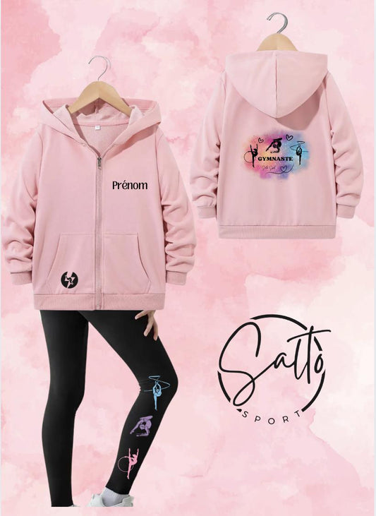 Ensemble pastel sweat a capuche veste et leggings GR GRS engins (au choix sweat ou veste couleur Rose, Violet, Turquoise et Vert menthe)