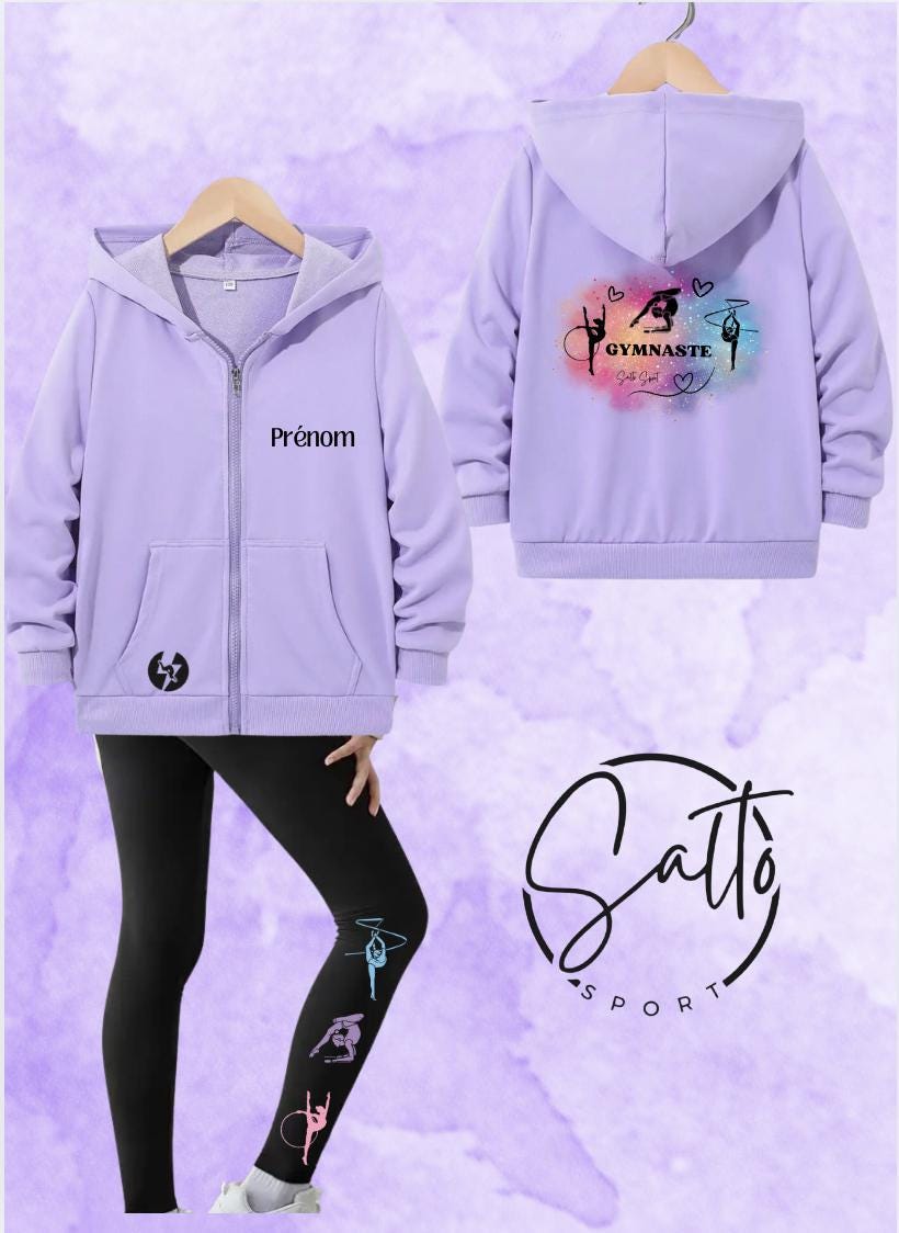 Ensemble pastel sweat a capuche veste et leggings GR GRS engins   (au choix sweat ou veste couleur Rose, Violet, Turquoise et Vert menthe)
