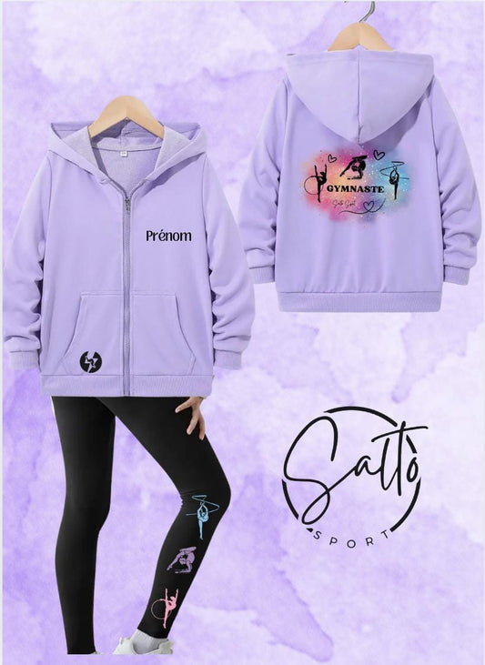 Ensemble pastel sweat a capuche veste et leggings GR GRS engins   (au choix sweat ou veste couleur Rose, Violet, Turquoise et Vert menthe)
