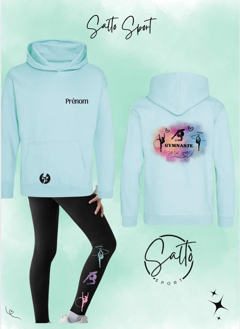 Ensemble pastel sweat a capuche veste et leggings GR GRS engins   (au choix sweat ou veste couleur Rose, Violet, Turquoise et Vert menthe)