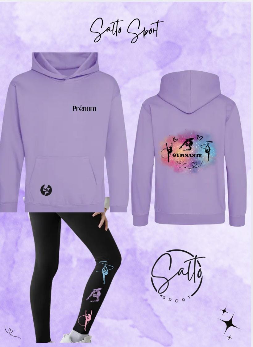 Ensemble pastel sweat a capuche veste et leggings GR GRS engins   (au choix sweat ou veste couleur Rose, Violet, Turquoise et Vert menthe)