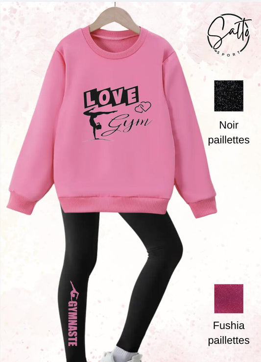 Ensemble sweat et leggings gymnastique gym au choix ROSE ou VIOLET ou FUSHIA
