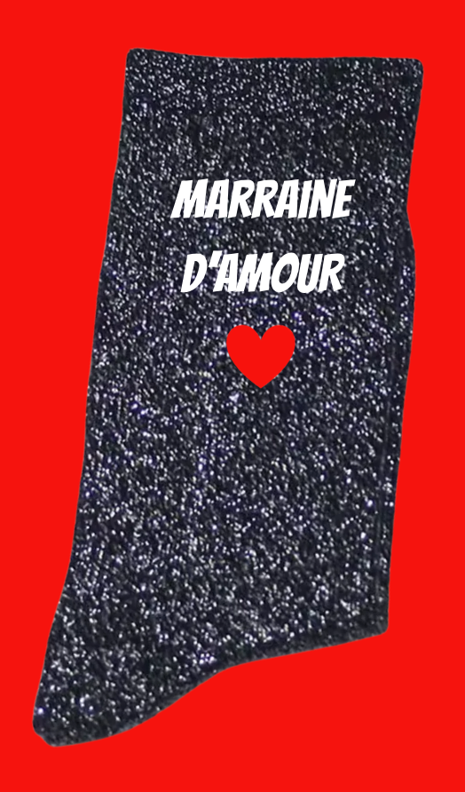 Chaussettes à paillettes MAMAN D'AMOUR, MAMIE D'AMOUR, TATA D'AMOUR, MARRAINE D'AMOUR