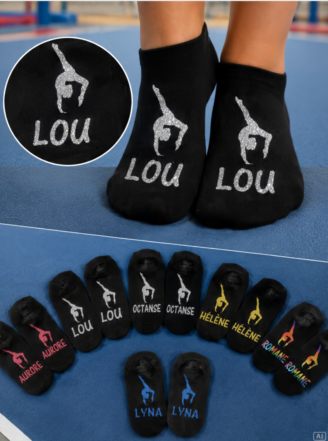 Chaussettes flocage GYM plus prénom PLUSIEURS COLORIS