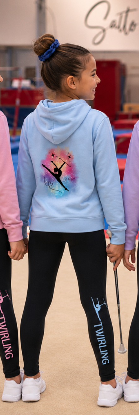 Ensemble sweat a capuche et leggings TWIRLING gym au choix Rose, Violet, Turquoise et Vert menthe