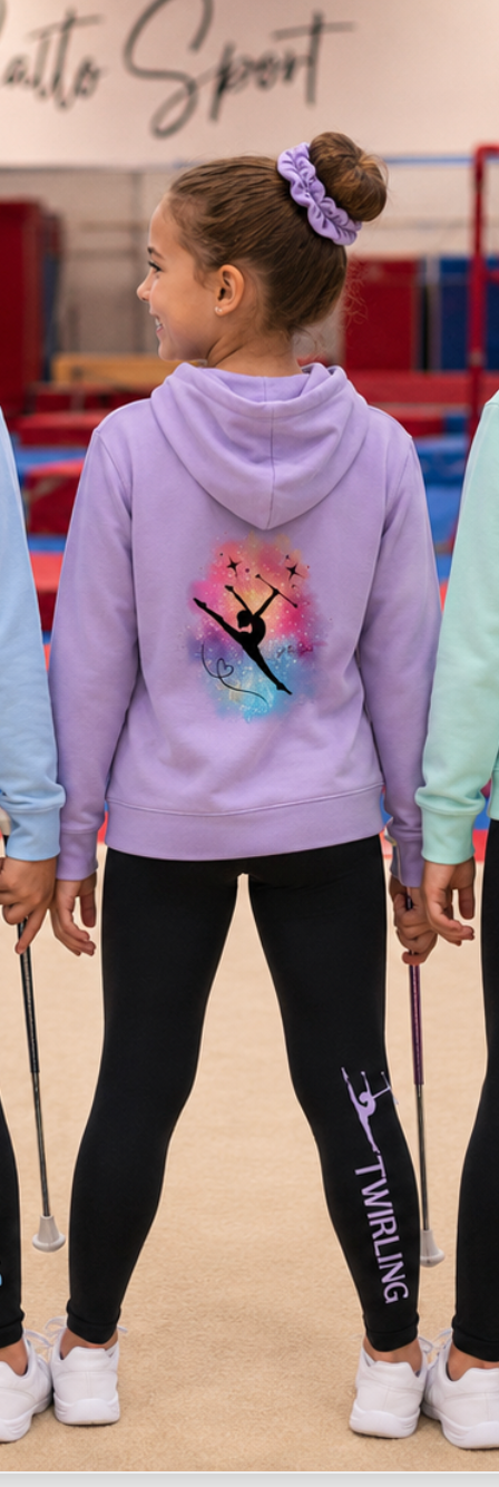 Ensemble sweat a capuche et leggings TWIRLING gym au choix Rose, Violet, Turquoise et Vert menthe