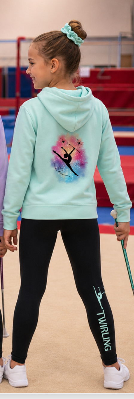 Ensemble sweat a capuche et leggings TWIRLING gym au choix Rose, Violet, Turquoise et Vert menthe