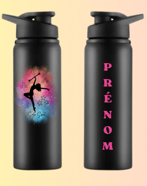 Gourde Alu noire TWIRLING PRENOM OFFERT au dos