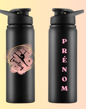 Gourde Alu noire TWIRLING PRENOM OFFERT au dos