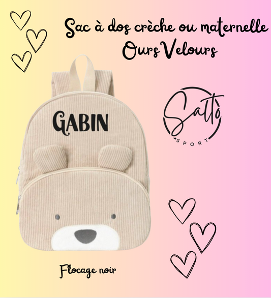 Sac maternelle ou crèche petit ours velours