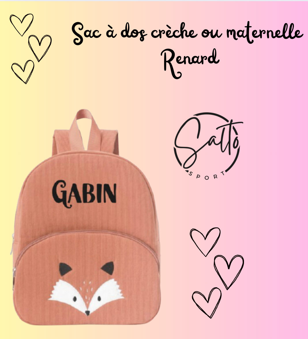 Sac maternelle ou crèche petit renard velours