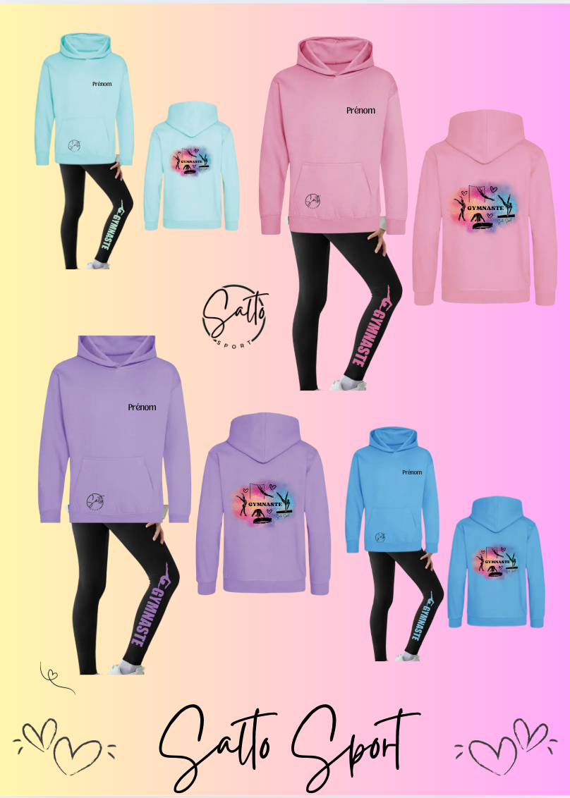 ENSEMBLE Sweat à capuche et leggings au choix rose, turquoise, mauve ou mint