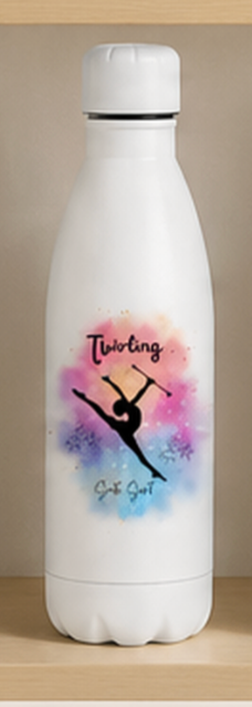 Bouteille Alu 790 ml TWIRLING PRENOM OFFERT au dos NOIR OU BLANC