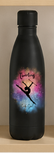 Bouteille Alu 790 ml TWIRLING PRENOM OFFERT au dos NOIR OU BLANC