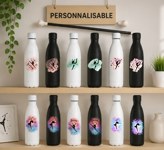 Bouteille Alu 790 ml TWIRLING PRENOM OFFERT au dos NOIR OU BLANC