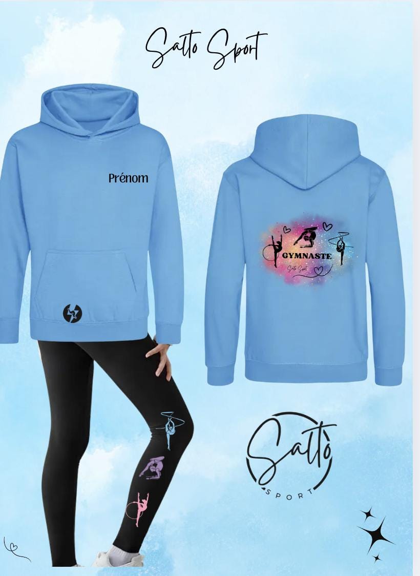 Ensemble pastel sweat a capuche veste et leggings GR GRS engins   (au choix sweat ou veste couleur Rose, Violet, Turquoise et Vert menthe)